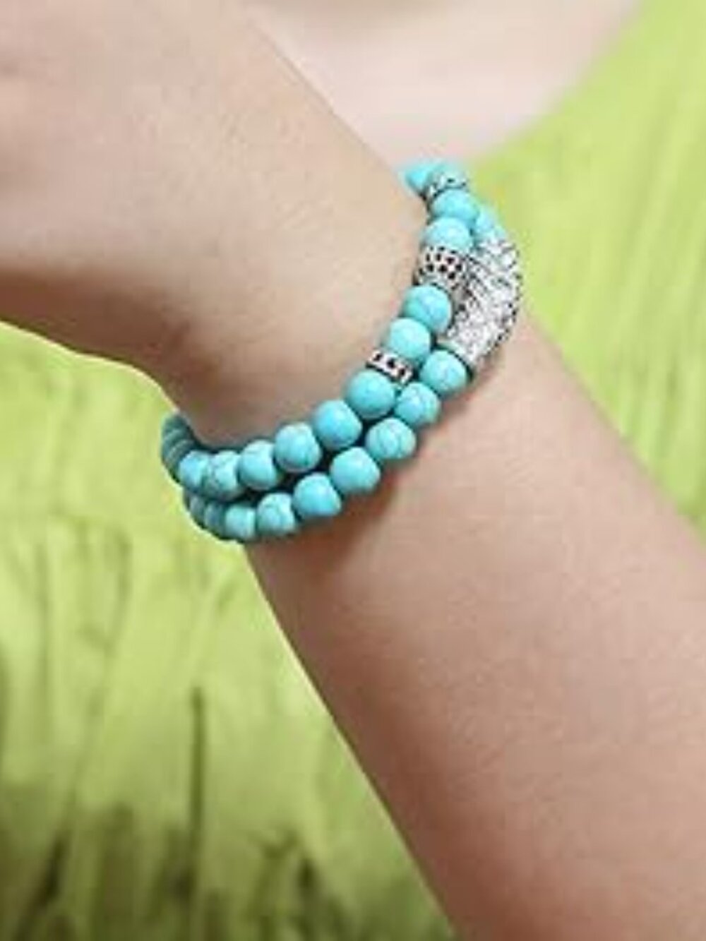2 Multi-Layer Stackable Turquoise Bracelets Stretchy - Picture 3 of 4
